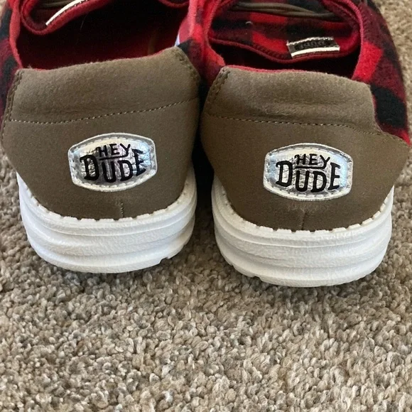 Hey Dude Wendy Women’s Red and Black Plaid Shoes - Picture 7 of 8